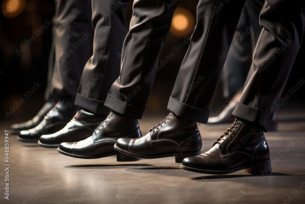 Poster a group of men standing on top of a wooden floor. this versatile image can be used to represent team