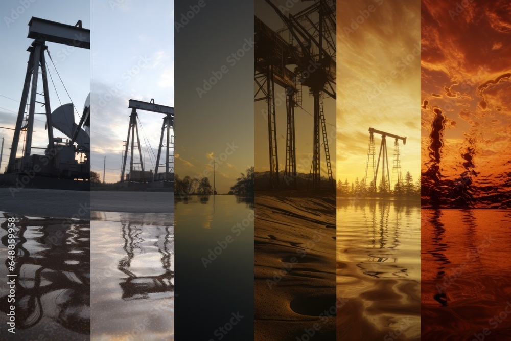 Aufkleber a collection of four images showcasing different oil pumps in action. ideal for illustrating the pro