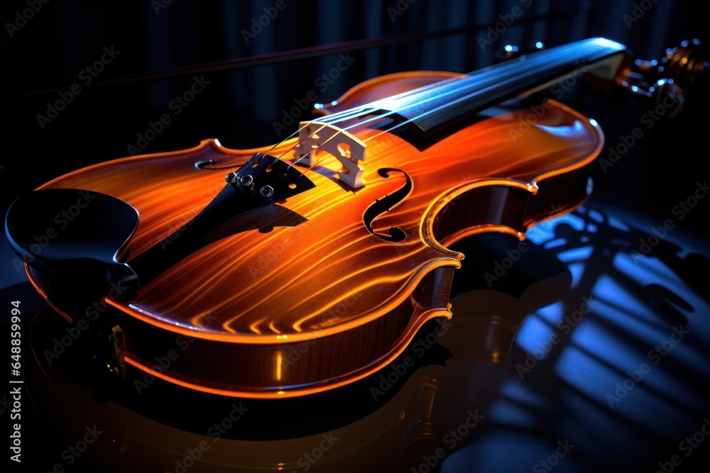 Aufkleber a violin is placed on top of a table. this image can be used to represent music, musical instruments