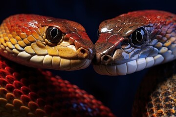 Fototapeta premium A detailed close-up view of a snake's head, showcasing its distinctive eyes. This image can be used to illustrate reptiles, wildlife, or the concept of danger and fear.