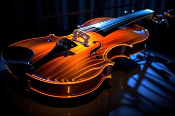 Fototapeta premium A violin is placed on top of a table. This image can be used to represent music, musical instruments, or a musician's workspace.