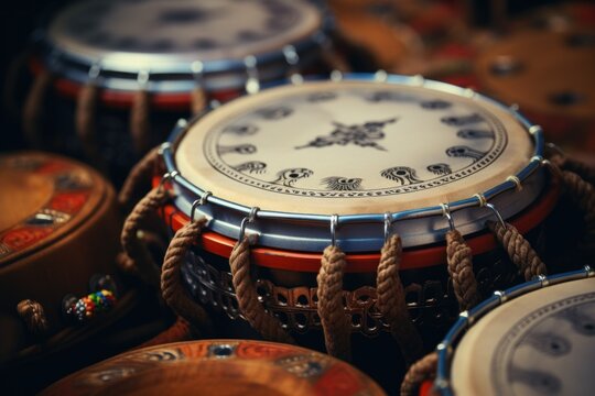 A group of drums sitting on top of a table. Versatile image suitable for music-related projects or drumming tutorials.