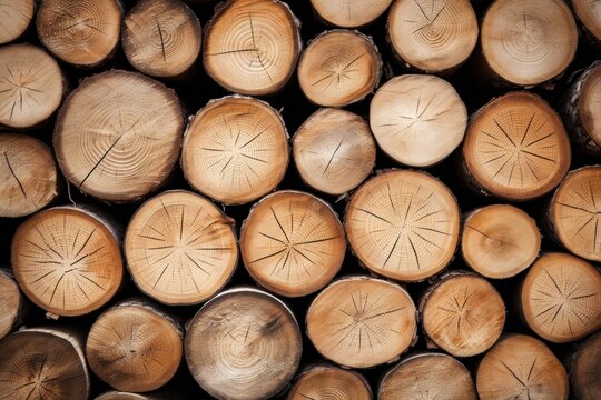 A detailed view of a pile of wood. This image can be used to depict concepts such as nature, construction, woodworking, and sustainability.