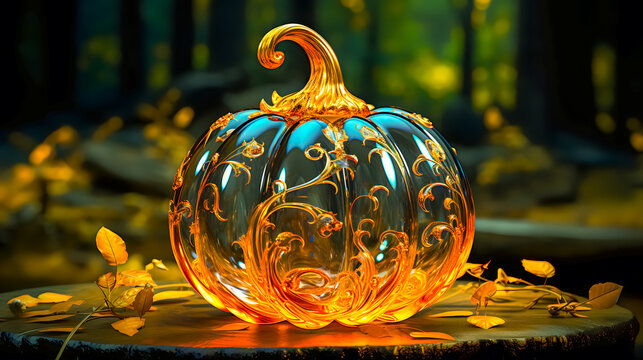  a pumpkin made on glass for Halloween (Generative AI)