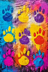 Generative AI Background illustration of animal footprints on colorful background