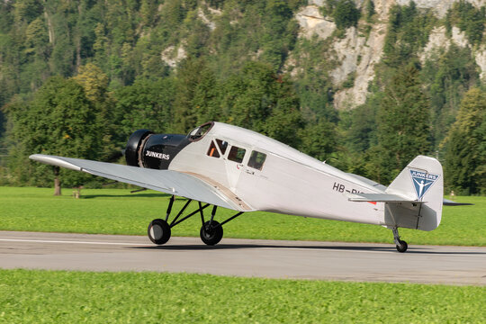 HB-RIA Junkers F13 airplane in Mollis in Switzerland 18.8.2023