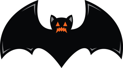 Scary black halloween bat vector icon