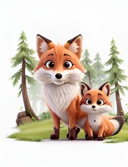 Illustration de maman renard avec son bébé