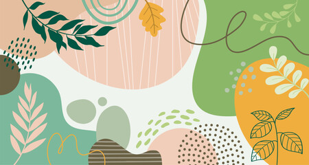 Design banner frame background .Colorful poster background vector illustration.Exotic plants, branches,art print for beauty, fashion and natural products,wellness, wedding and event.