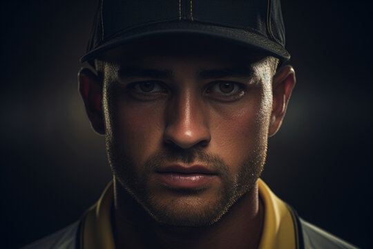 Dramatic close-up portrait of cricket player
