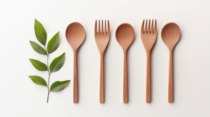Eco friendly wooden cutlery background. Reduce reuse recycle, plastic free concept