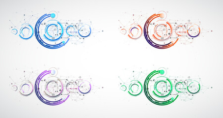 Abstract background with plexus effect. Scientific and technological concept with the use of technical elements formed in the shape of a circle.
