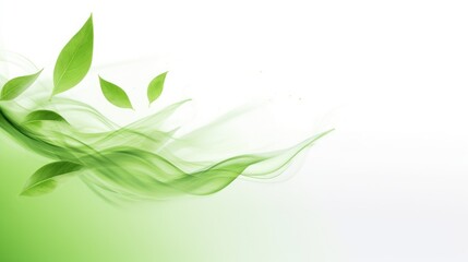 Green flying leaves isolated on white background with place foe text. Fresh tea, air purifier, organic, vegan, eco or beauty product concept design
