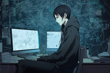 a anime-style image of a human with a hacker persona | Generative Ai