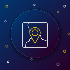 Line Folded map with location marker icon isolated on blue background. Colorful outline concept. Vector