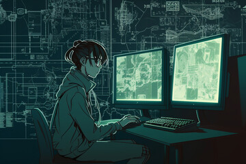 a anime-style image of a human with a hacker persona | Generative Ai