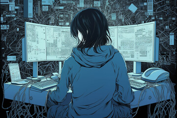 a anime-style image of a human with a hacker persona | Generative Ai