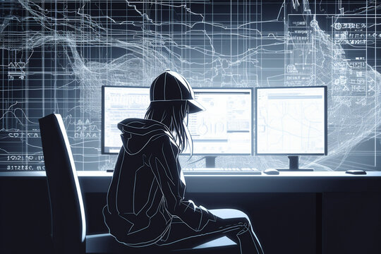a anime-style image of a human with a hacker persona | Generative Ai