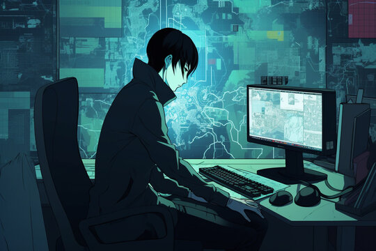 a anime-style image of a human with a hacker persona | Generative Ai