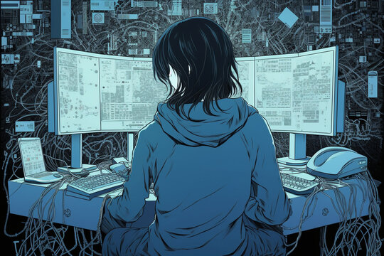 a anime-style image of a human with a hacker persona | Generative Ai
