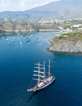a schooner from the air in Cadaques