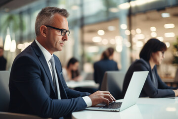 Business, presentation and man on a laptop in a corporate conference or office collaboration with a woman at work, Businessman, manager or coach for marketing, strategy and sales working with CEO