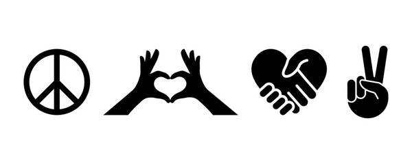 Set of peace, victory, love or partnership vector icons. Peaceful symbols. Vector 10 Eps.