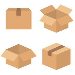 Cardboard box in flat style. Box flat icons. Vector illustration isolated on white background