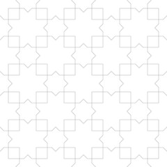Seamless surface pattern design with Moroccan stars and crosses tiles ornament. Oriental traditional ornamentation with repeated geometric shapes. Ancient mosaic wallpaper. Grid motif. Digital paper.