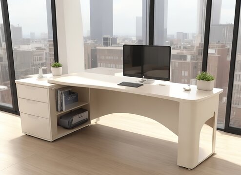 Top floor elegance. Cream design office in a serene room. Generative Ai
