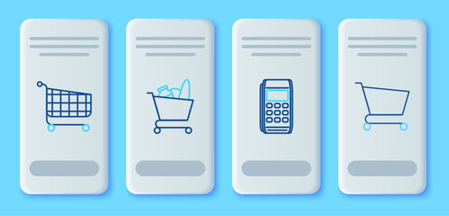 Set line Shopping cart and food, Pos terminal, and icon. Vector