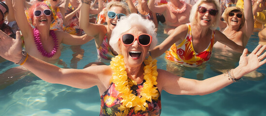 Grandmothers at a swimsuit in the pool.