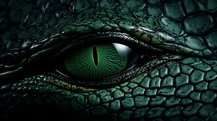 Naklejka premium Patented crocodile eye, emerald skin.