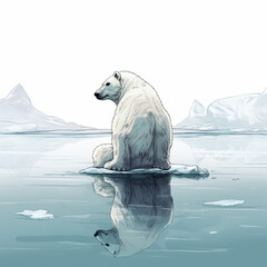 ours blanc polaire triste sur un iceberg à la dérive - concept écologie et du réchauffement climatique - IA Generative - obrazy, fototapety, plakaty