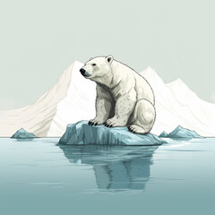 un ours polaire vraiment triste représenté sur un iceberg à la dérive - concept du réchauffement climatique - IA Generative	 - obrazy, fototapety, plakaty