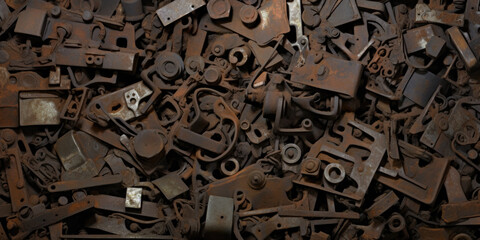 Texture Of Pile Of Pieces Of Rusty Scrap Metal For Background Created Using Artificial Intelligence
