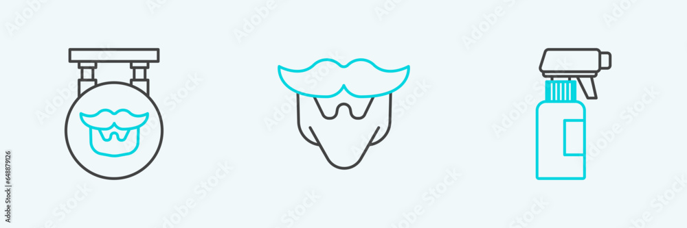 Wall mural Set line Hairdresser pistol spray bottle, Barbershop and Mustache and beard icon. Vector