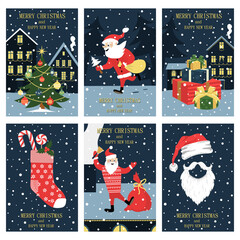 Set of greeting cards. Merry Christmas and New Year. Design elements for cards, flyers, banners.