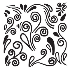 Hand drawn decorative floral curls and swirls collection.vector illustration.