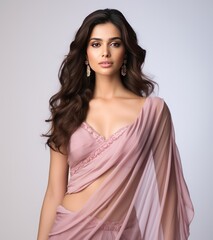 Indian beauty in blush pink chiffon saree 