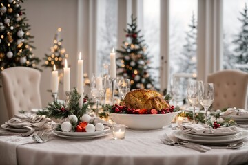 Thanksgiving Dinner, Christmas table decorations in white, and a lovely and festive home