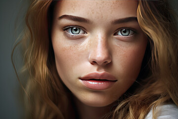 Fototapeta premium Mystery and Beauty: A Close-Up of a Woman with Brown Hair