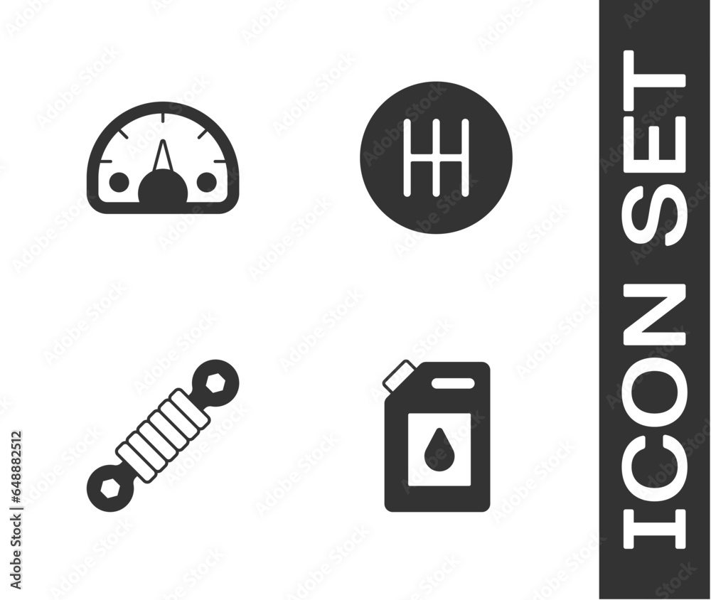 Canvas Prints set canister for motor oil, speedometer, shock absorber and gear shifter icon. vector