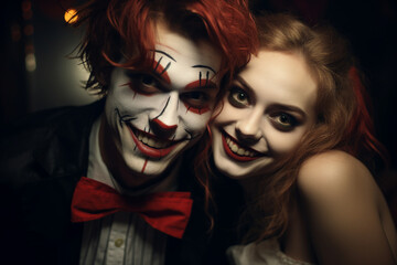 Creative collage generative ai collage of cute couple human monster fall in love on halloween