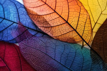 Multicolored fall leaves. close up of autumn leaves.  Colorful autumn leaves. Macro leaf texture. Generative Ai