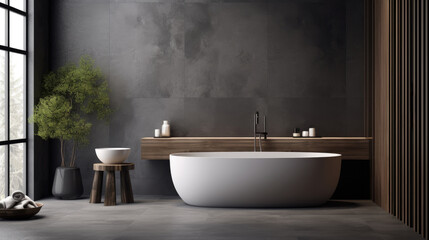 Fototapeta na wymiar Grey bathroom for design, inspiration and ideas, Wooden
