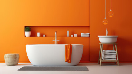 Fototapeta na wymiar Orange bathroom, unusual, bright and designer, abstraction