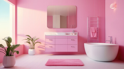 Fototapeta na wymiar pink bathroom in Barbie style, toy. Games