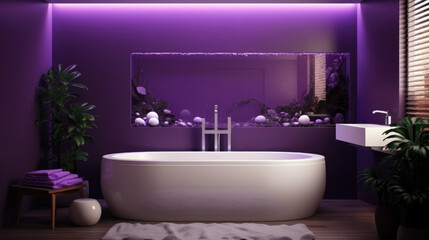 Fototapeta na wymiar Purple bathroom, rich lavender color.