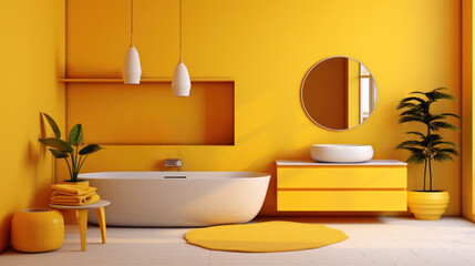 Yellow bathroom, bright and cheerful for interior design. Lamp